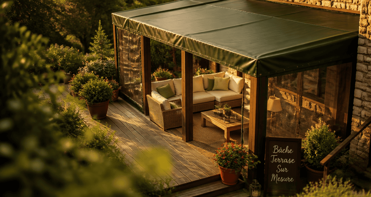 bache terrasse sur mesure avec fenêtres transparentes