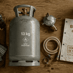 bouteille de gaz gris 13 kg sur plan de travail