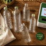 bouteille plastique recyclage sur table avec borne