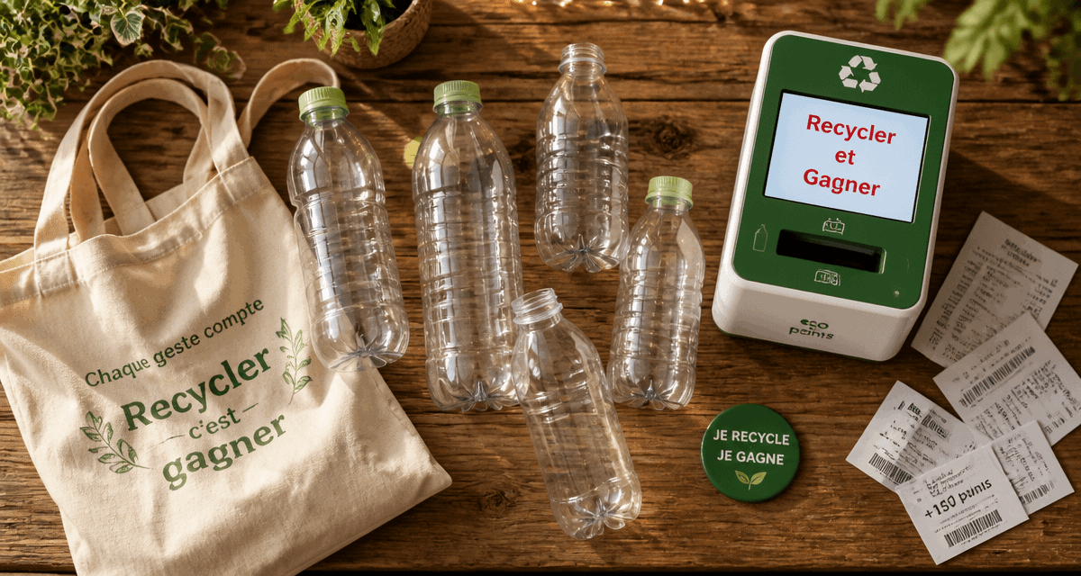 bouteille plastique recyclage sur table avec borne