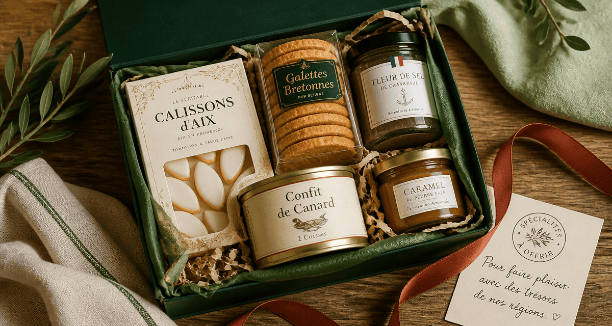Coffret spécialités françaises à offrir sur table bois