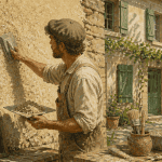 enduit chaux chanvre exterieur sur mur en pierre