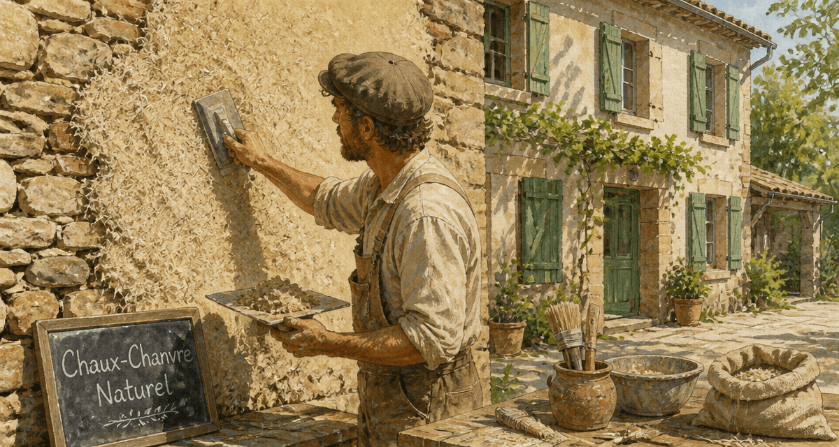 enduit chaux chanvre exterieur sur mur en pierre