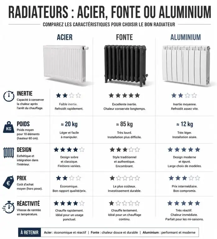 Comparatif des matériaux de radiateurs : acier, fonte et aluminium