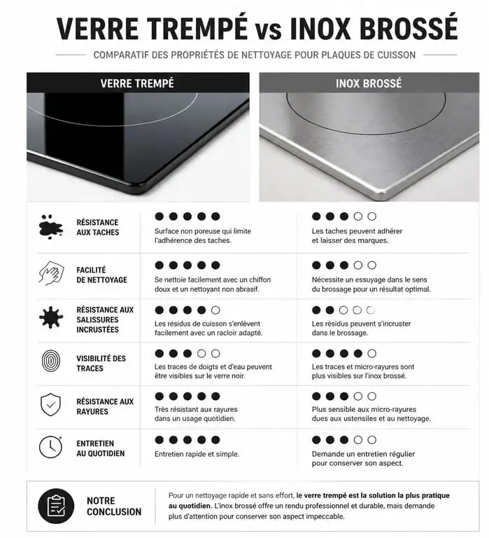 Comparatif des matériaux pour plaque de cuisson gaz 5 feux facile à nettoyer