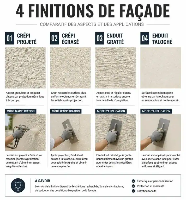 Comparatif des textures de crépi et enduit extérieur pour façade