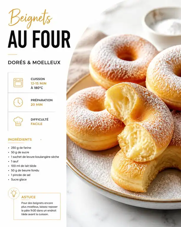 Beignets au four moelleux et dorés, recette facile sans friture