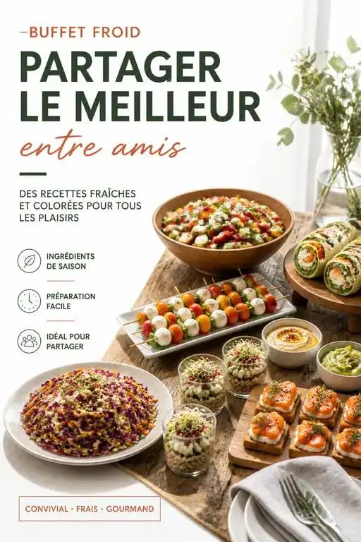 Table de buffet pour un repas froid entre amis avec salades et wraps