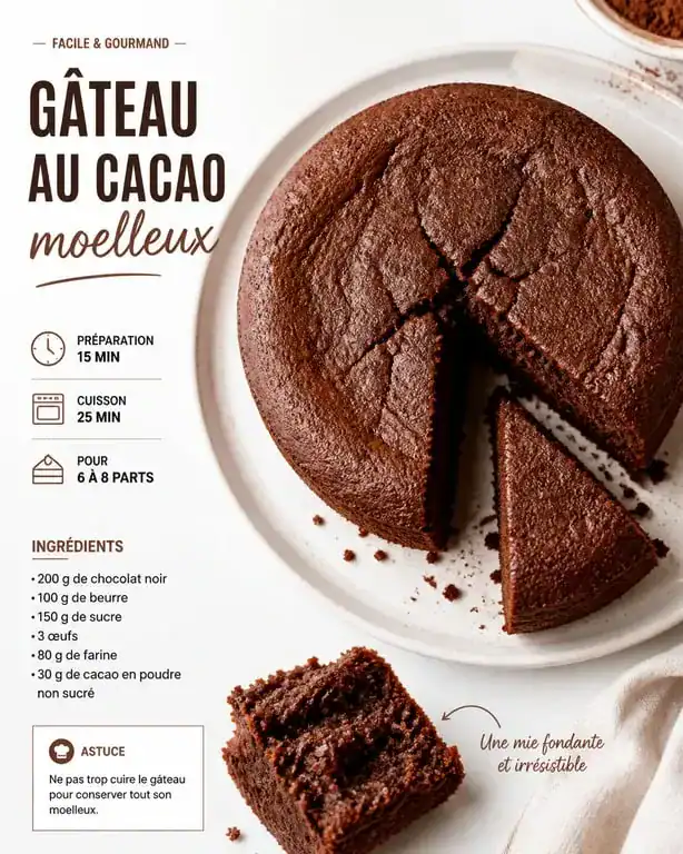 Gâteau au cacao moelleux et fondant fait maison