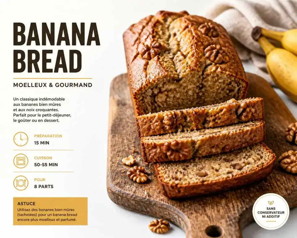 Banana bread healthy aux noix et bananes, recette de goûter sain et équilibré