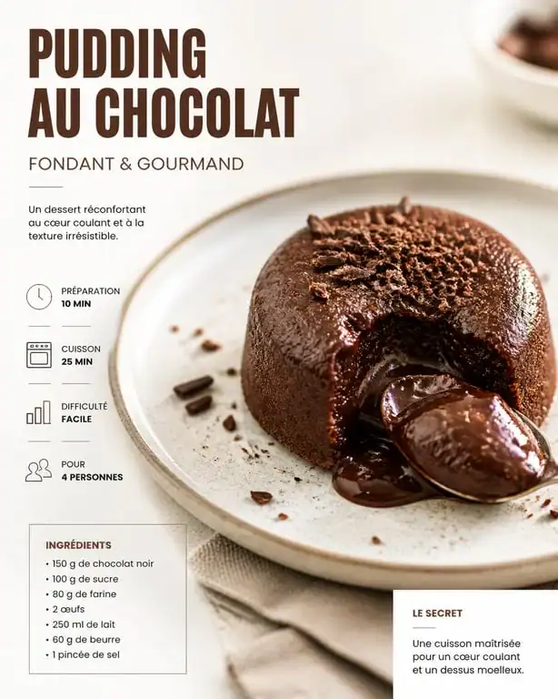 Pudding au chocolat réalisé avec du pain rassis, recette anti-gaspi gourmande