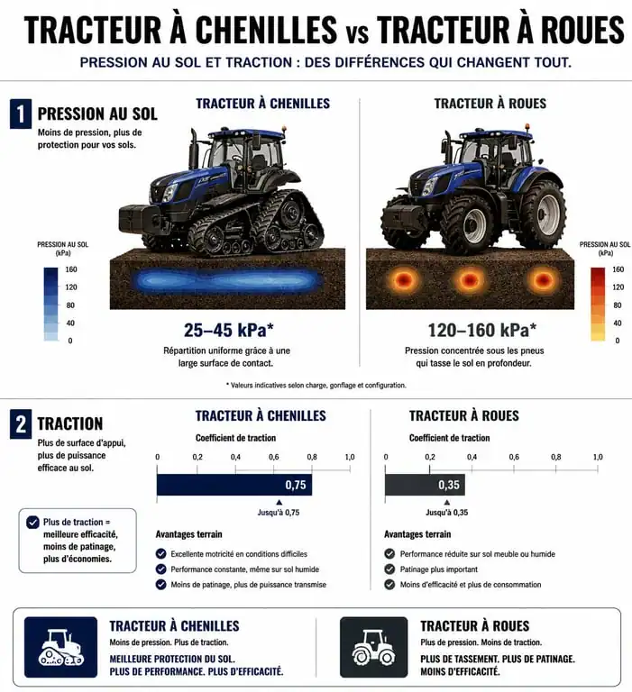 Comparatif technique entre tracteur à chenille et tracteur à roues pour la préservation des sols