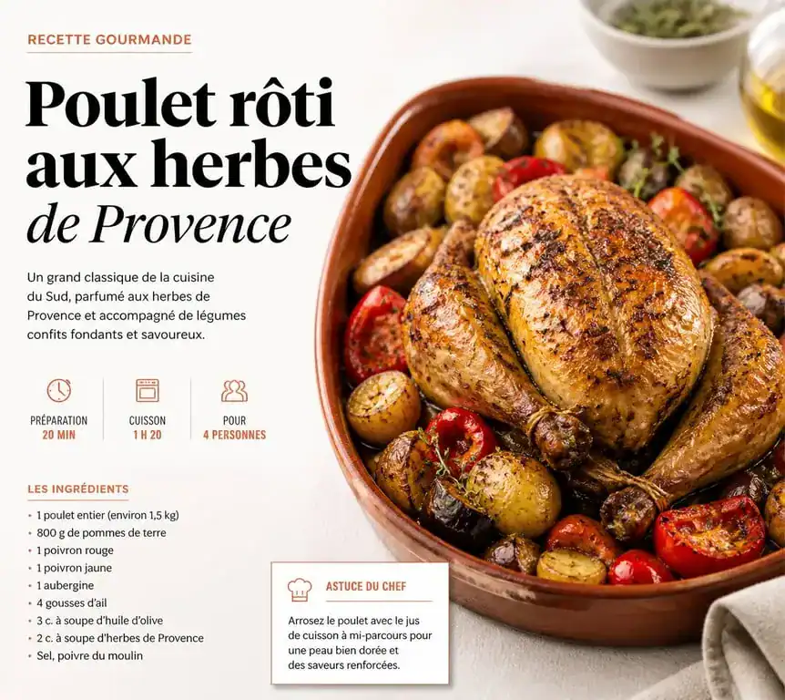 Poulet rôti aux herbes de Provence et légumes confits