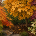 Erable feuillage orange vert pourpre jardin automne