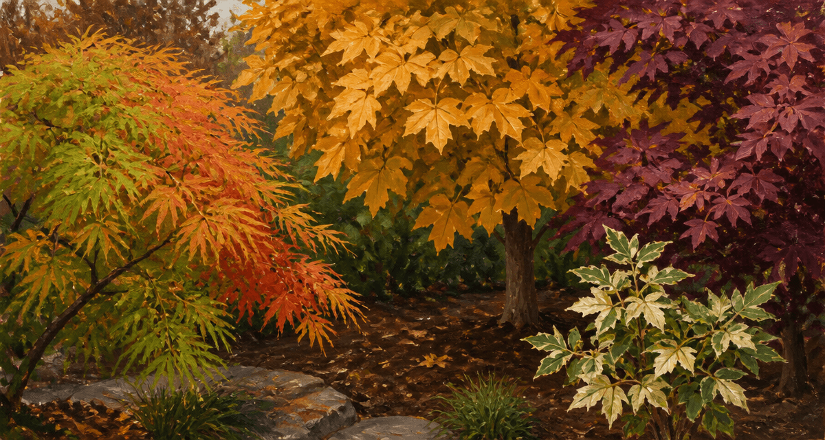Erable feuillage orange vert pourpre jardin automne