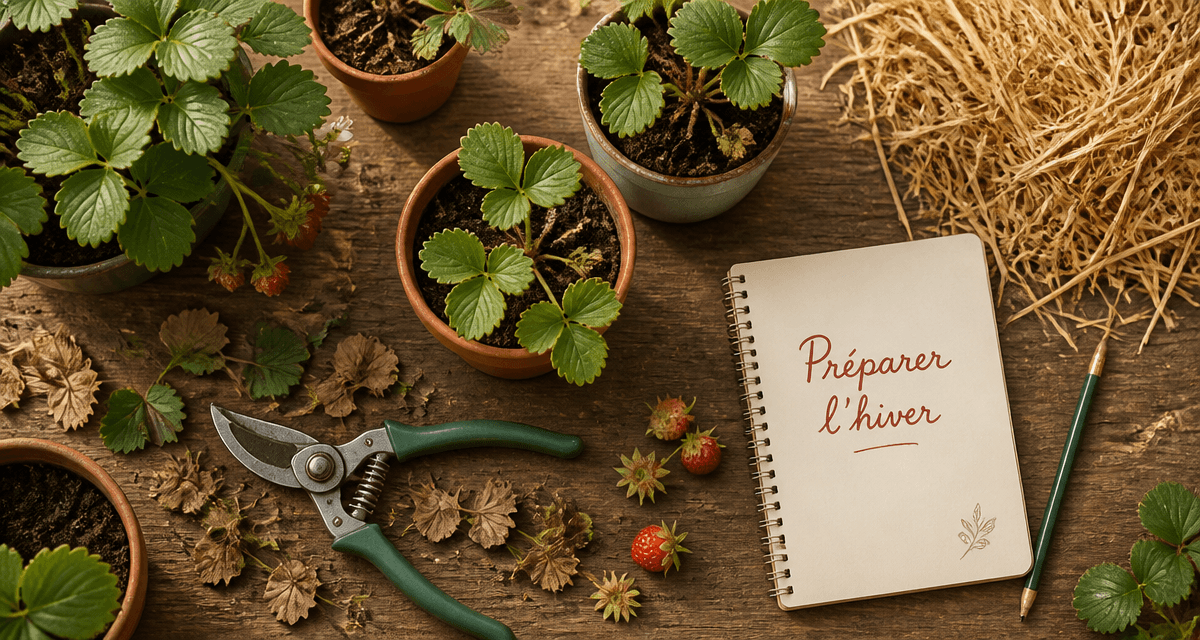 faut il couper les feuilles des fraisiers avant l'hiver plants nettoyés sécateur paille