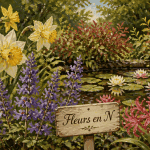 fleur en n dans un jardin printanier luxuriant