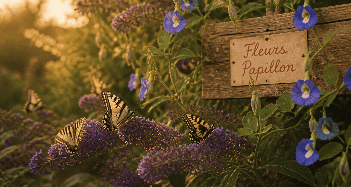 Fleur papillon Buddleja et pois papillon avec papillons