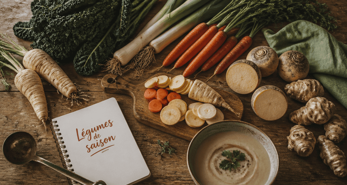 légumes de saison janvier sur planche en bois