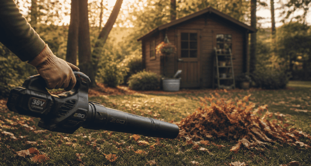 meilleur souffleur sur batterie utilisé dans un jardin