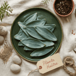 mertensia maritima feuilles et outils sur table