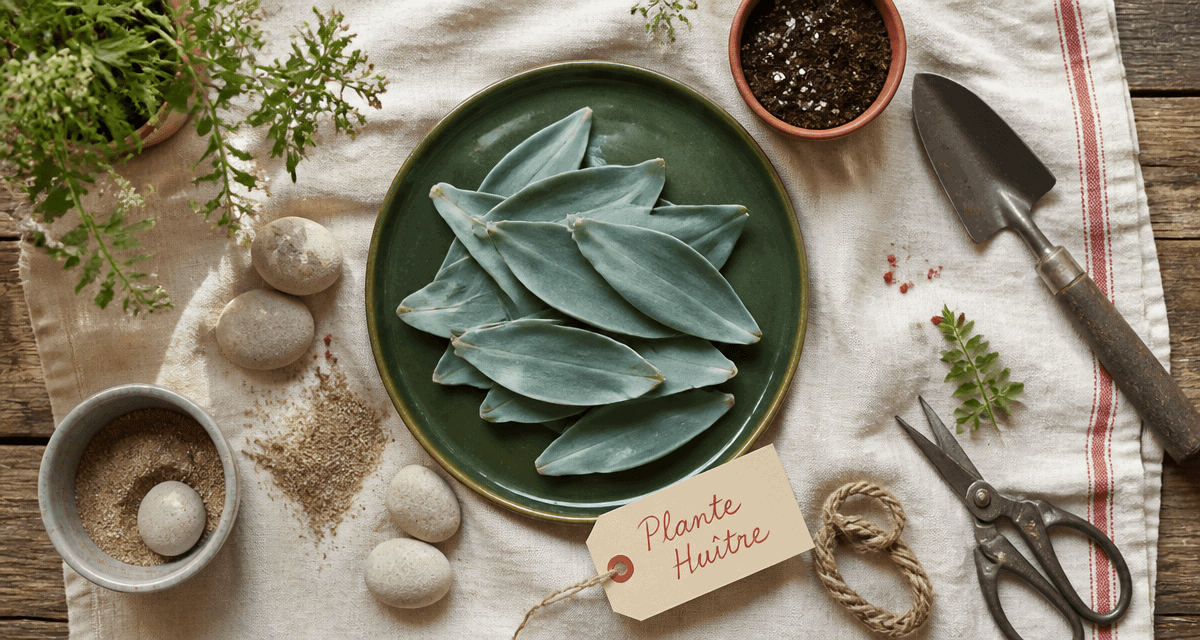 mertensia maritima feuilles et outils sur table