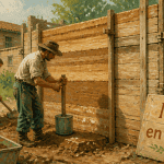 mur en pisé artisanal en chantier