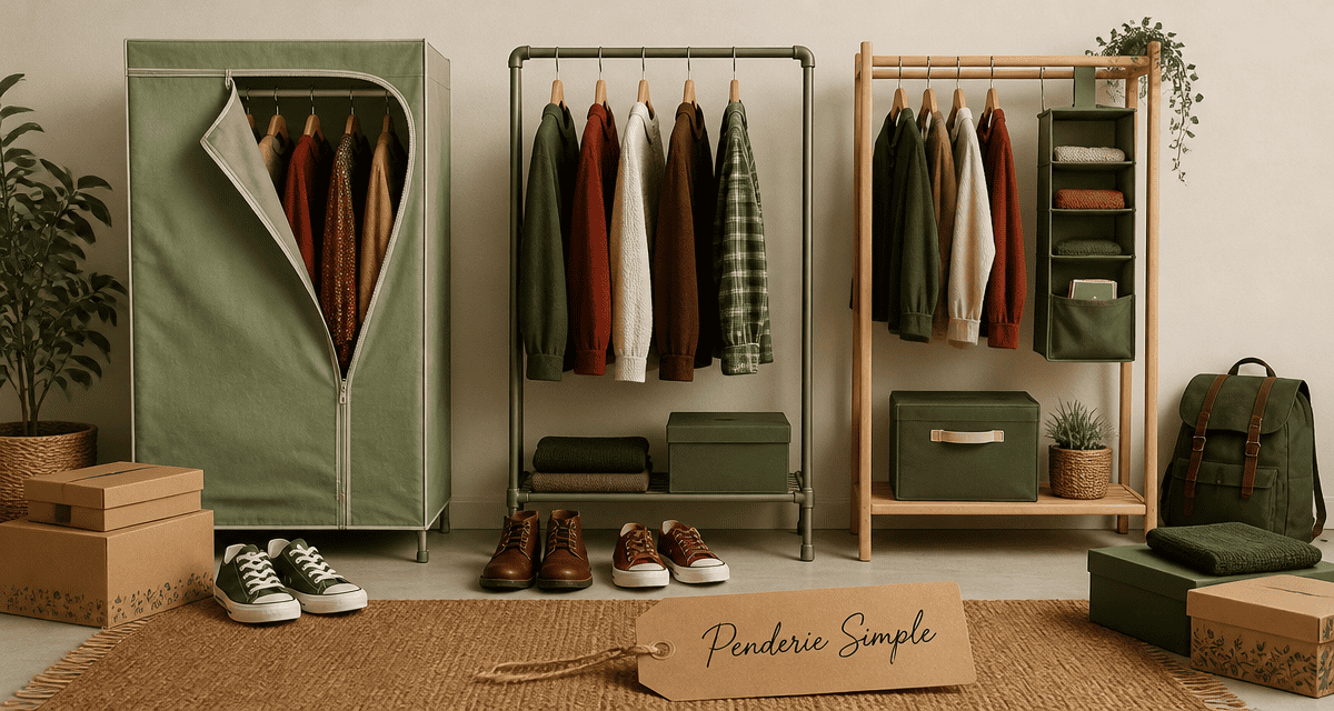 penderie simple tissu métal bois organisation