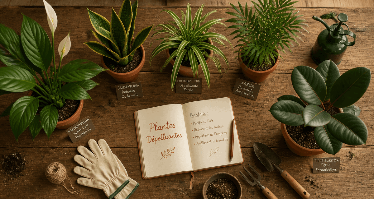 plantes d'intérieur dépolluante en pots sur table
