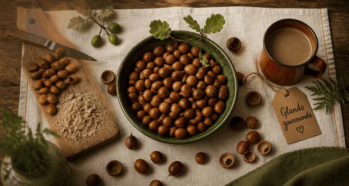 que faire avec des glands de chêne, saladier de glands décoquillés, café de glands, farine artisanale