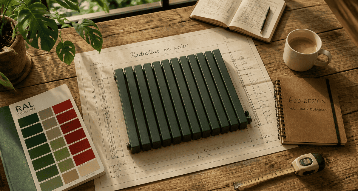 radiateur en acier pour chauffage central moderne sur plan technique