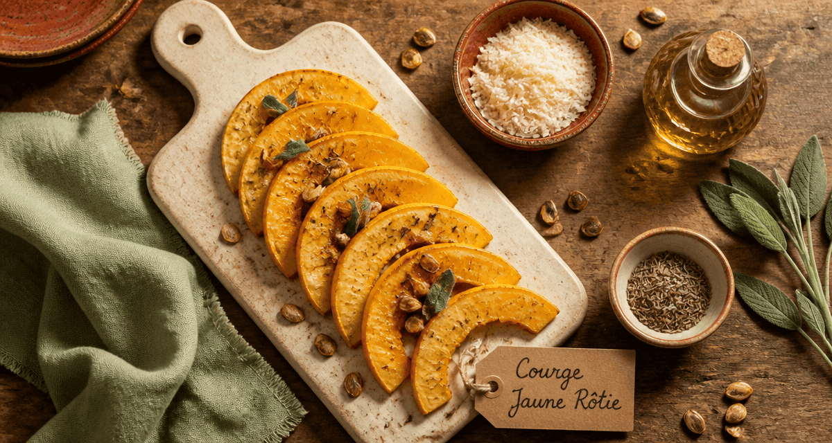 recette courge jaune rôtie sur planche avec parmesan et herbes