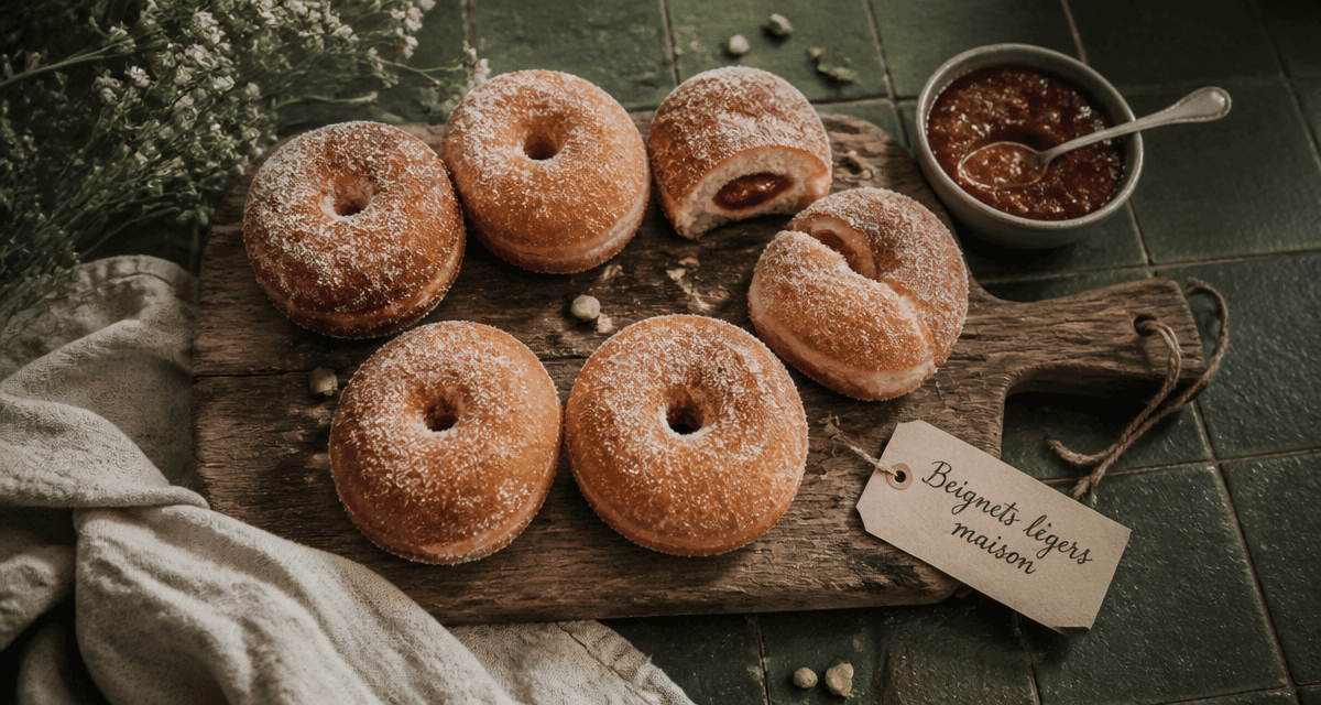 recette des beignets au four sur planche rustique