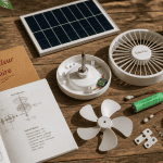 ventilateur panneau solaire démonté sur bureau