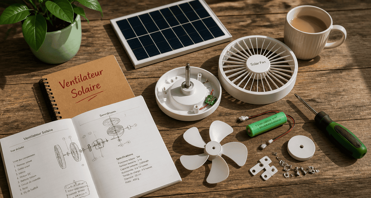 ventilateur panneau solaire démonté sur bureau