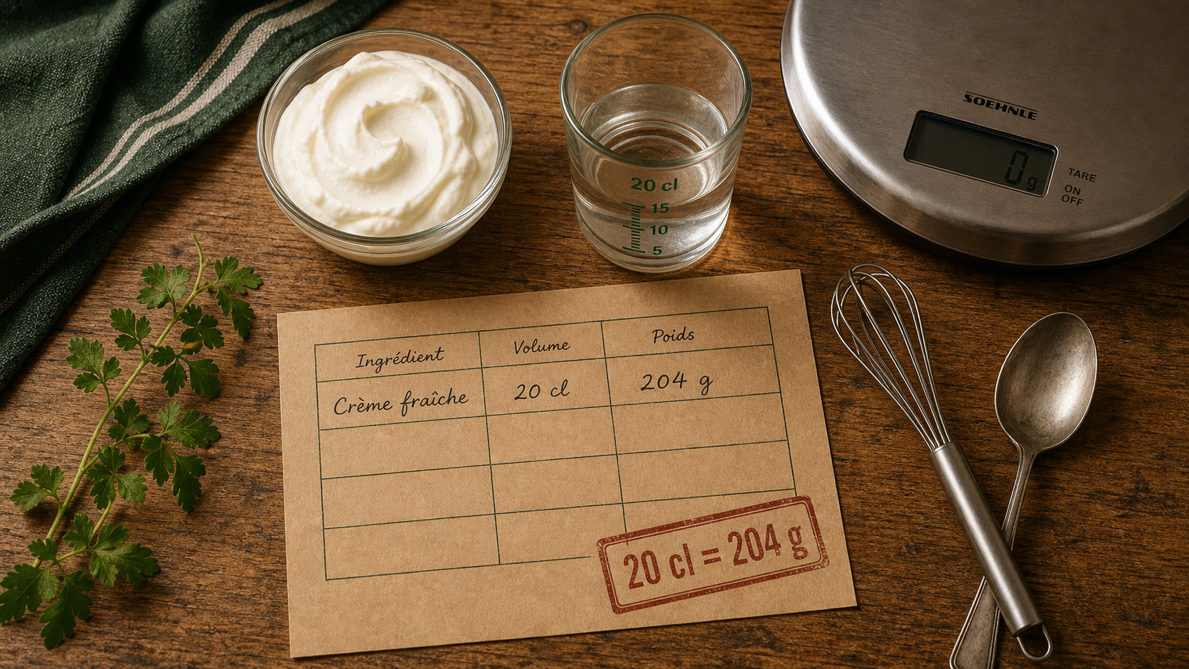 20 cl crème fraîche épaisse en gramme : 204 g