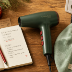 Consommation sèche cheveux sur plan de travail bois