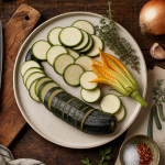 Courgettes saison sur fond bois, planche, couteau