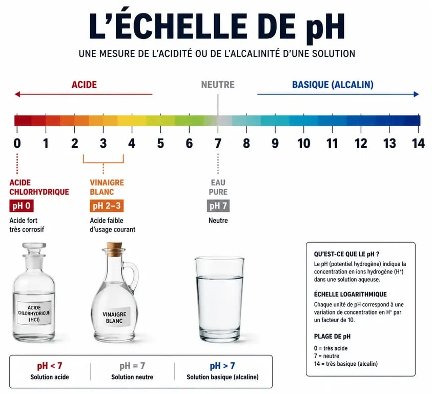 Échelle de pH du vinaigre blanc comparée à d'autres substances ménagères