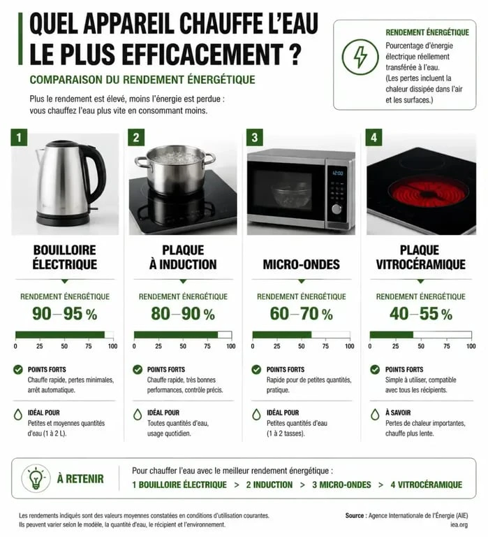 Comparatif du rendement énergétique des appareils de cuisine pour la consommation bouilloire électrique