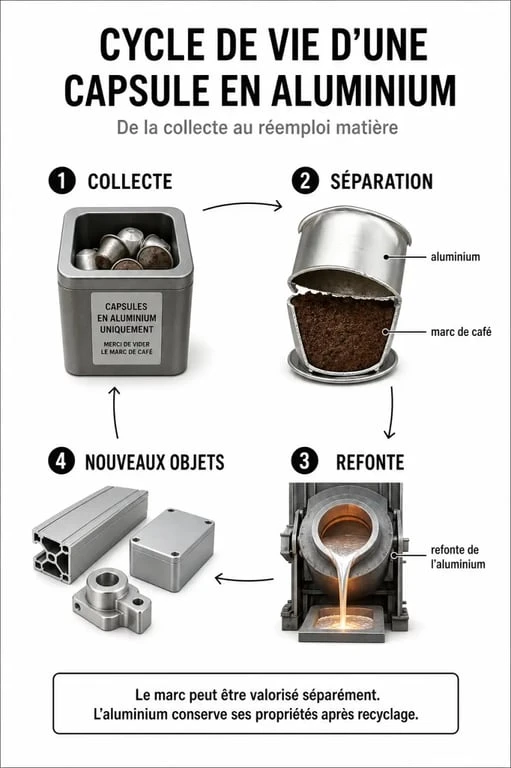 Cycle de recyclage des capsules Nespresso en aluminium