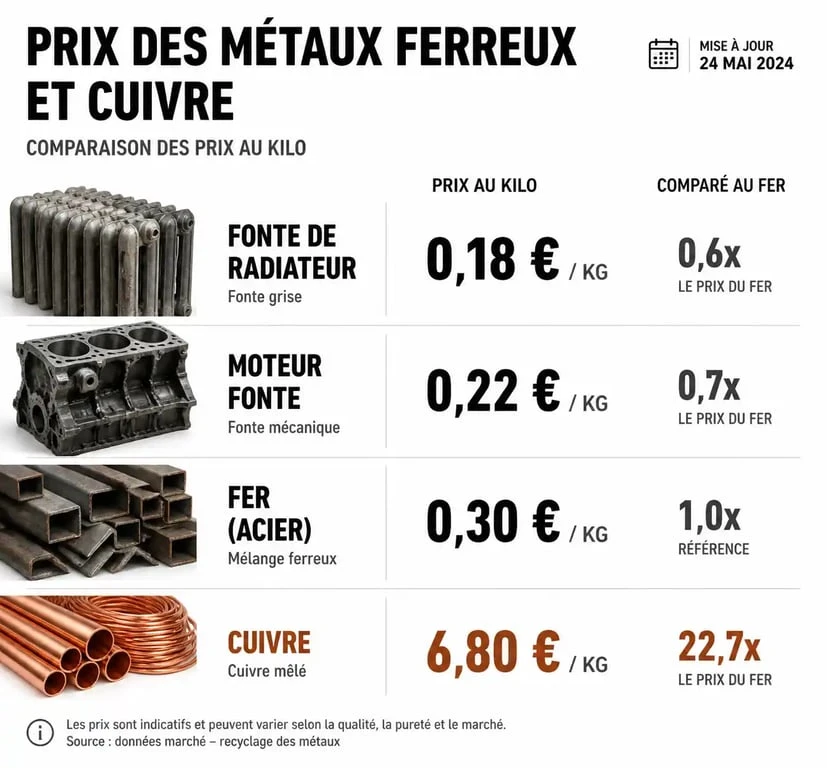 Comparatif des prix au kilo des métaux ferreux pour le recyclage des radiateurs en fonte