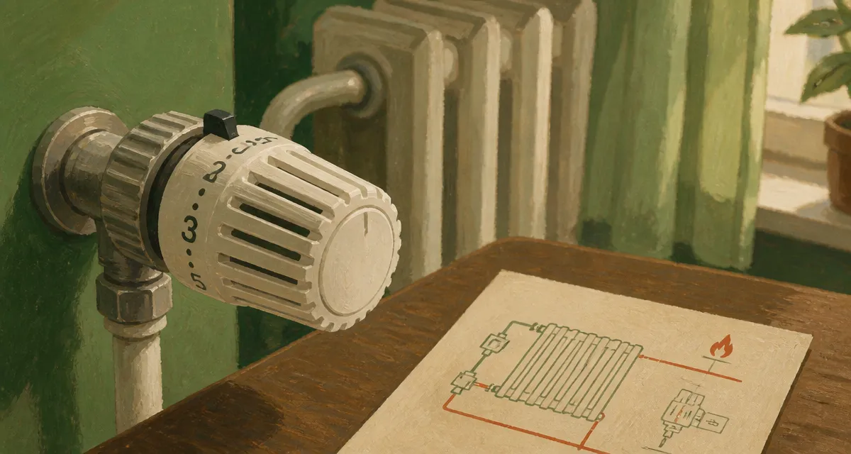 Fonctionnement vanne thermostatique : tête thermostatique de radiateur au mur
