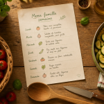 menu famille semaine sur plan de travail cuisine