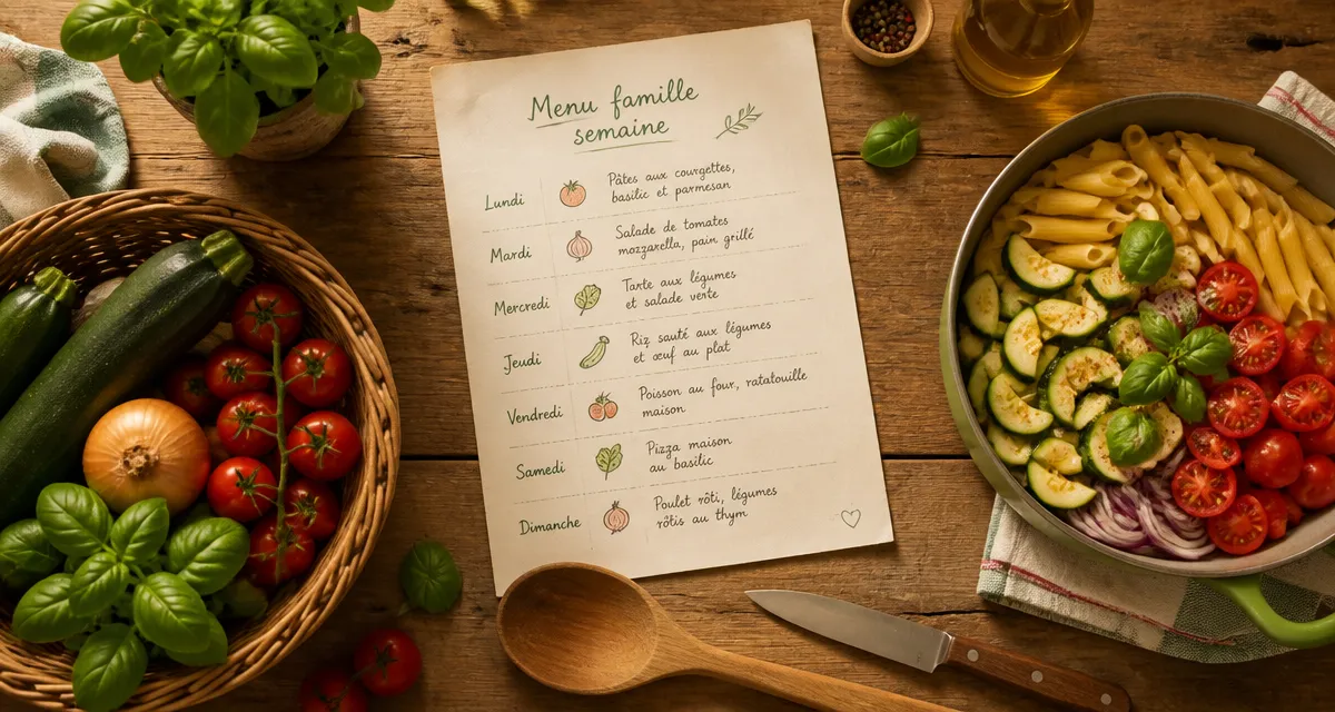 menu famille semaine sur plan de travail cuisine