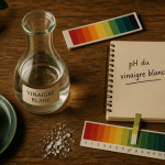 ph du vinaigre blanc mesuré avec bandelette et carnet