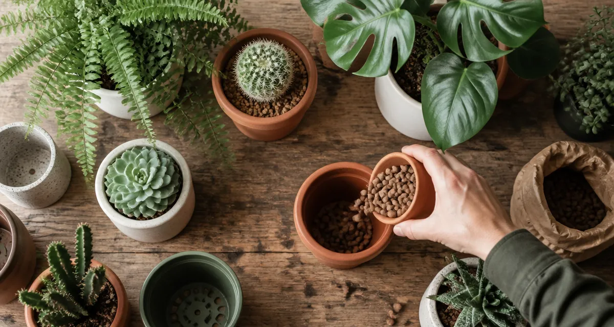 pots de fleurs variés sur plan de travail
