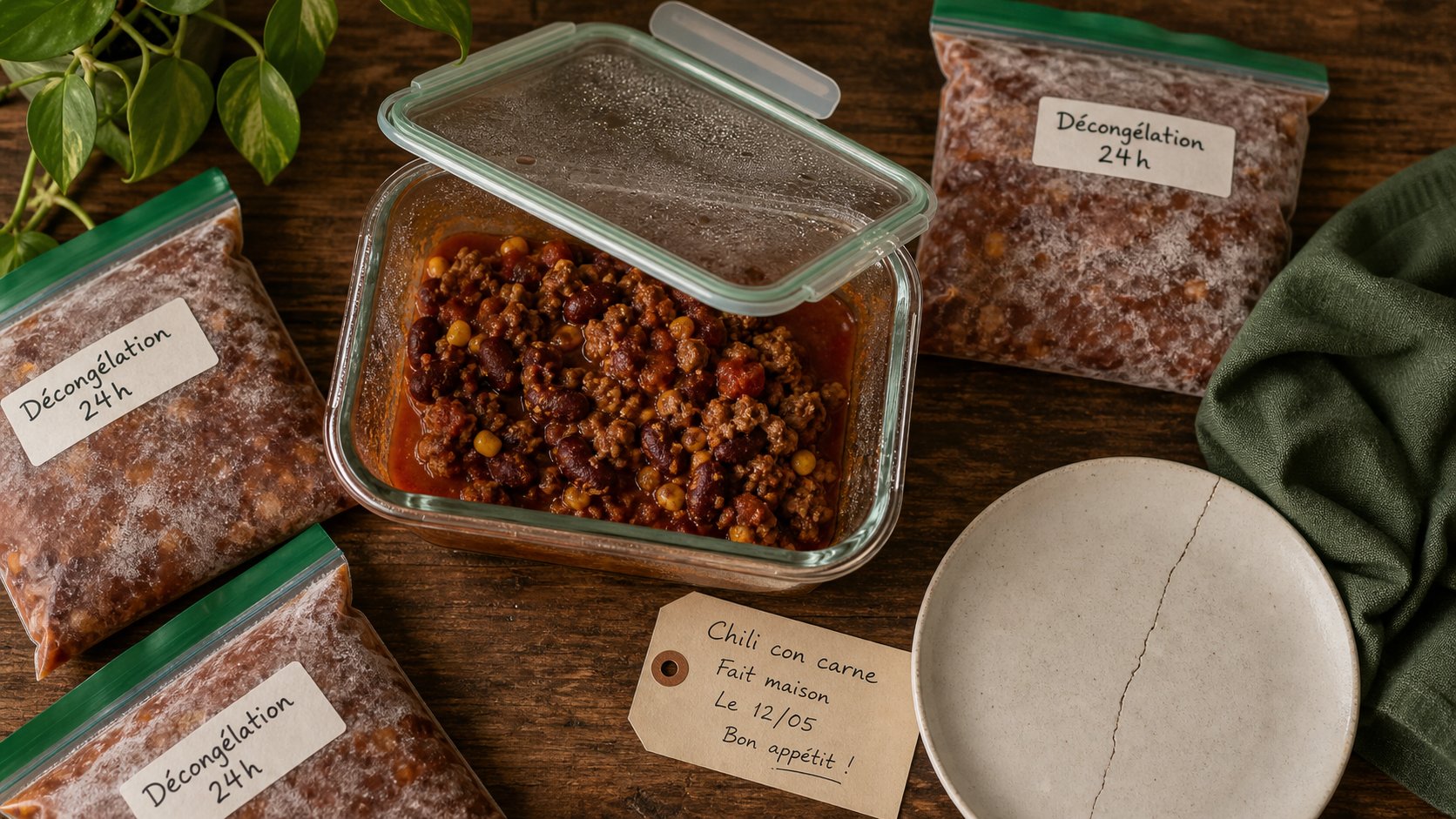 Produit décongelé combien de temps au frigo : chili encore humide