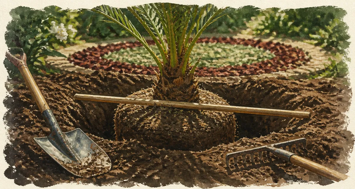 Quand planter un palmier : trou, motte et collet affleurant