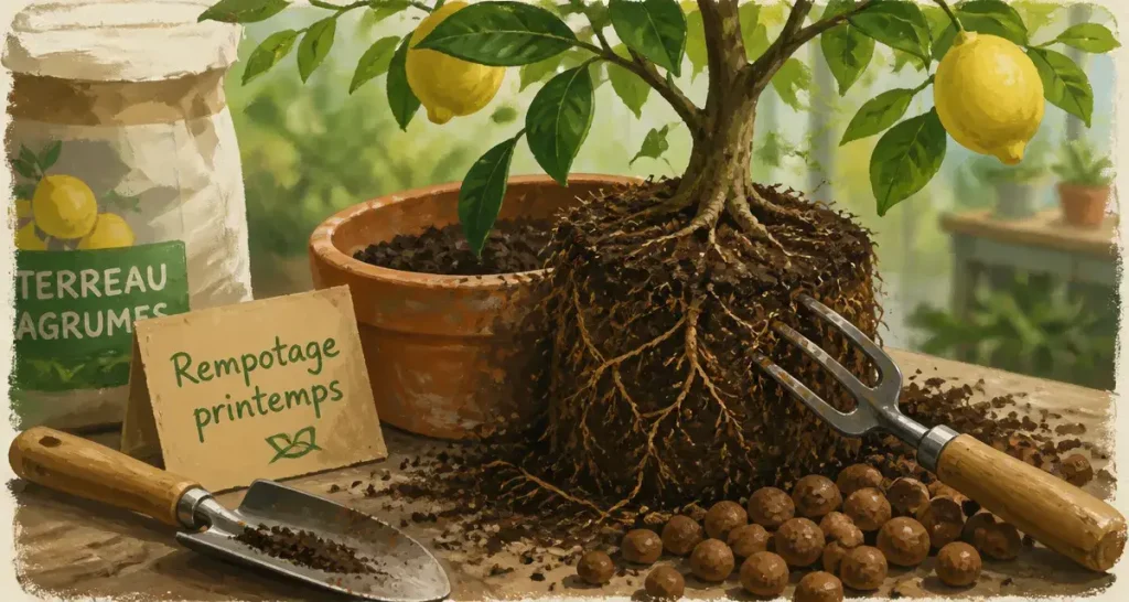 Quand rempoter citronnier : rempotage printemps en pot